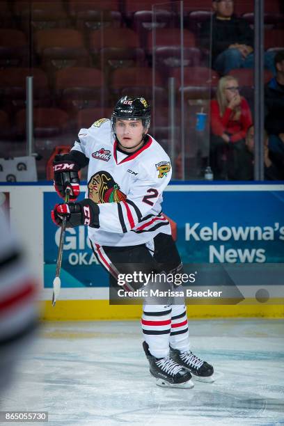 Kieffer Bellows of the Portland Winterhawks warms up against the Kelowna Rockets at Prospera Place on October 20, 2017 in Kelowna, Canada.