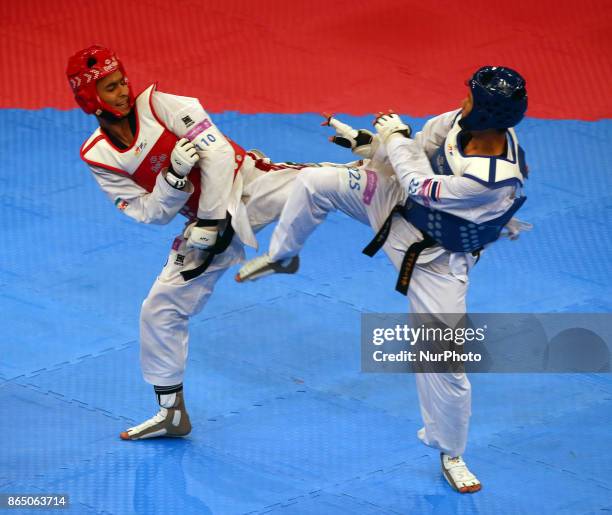 Armin Hadipour Seighalani of Iran and Tawin Hanprab of Thailand Seniors Male A +58 Semi - Final during 2017 London World Taekwondo Grand Prix - G4 at...