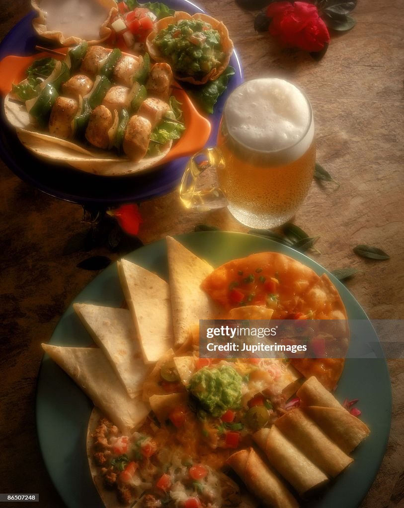 Southwestern appetizers with beer