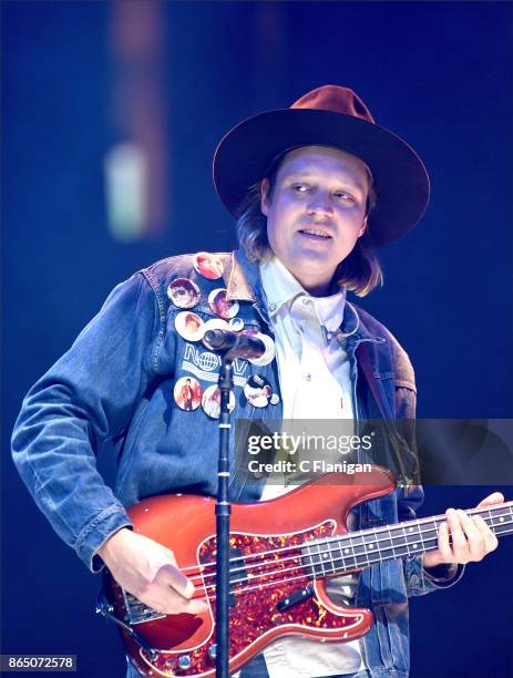 Win Butler of Arcade Fire performs during the ÔInfinite ContentÕ tour at ORACLE Arena on October 21, 2017 in Oakland, California.