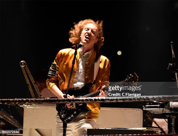 Richard Reed Parry of Arcade Fire performs during the ÔInfinite ContentÕ tour at ORACLE Arena on October 21, 2017 in Oakland, California.