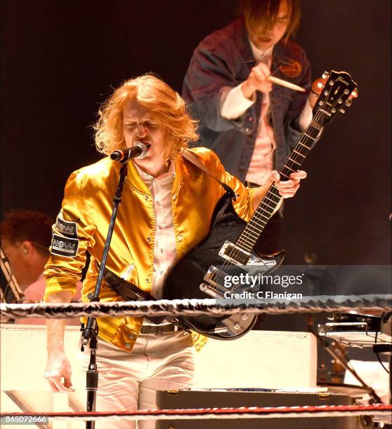 Richard Reed Parry of Arcade Fire performs during the ÔInfinite ContentÕ tour at ORACLE Arena on October 21, 2017 in Oakland, California.