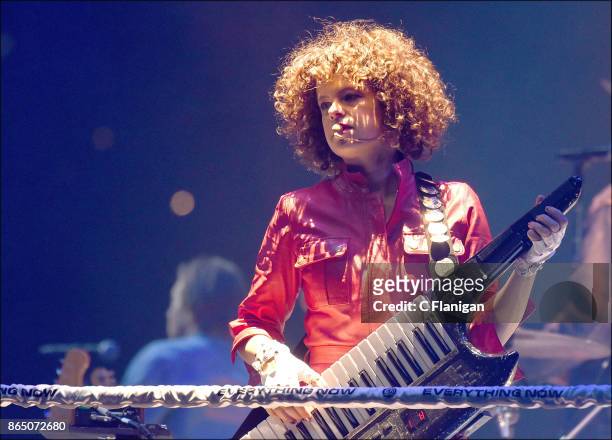 Regine Chassagne of Arcade Fire performs during the ÔInfinite ContentÕ tour at ORACLE Arena on October 21, 2017 in Oakland, California.