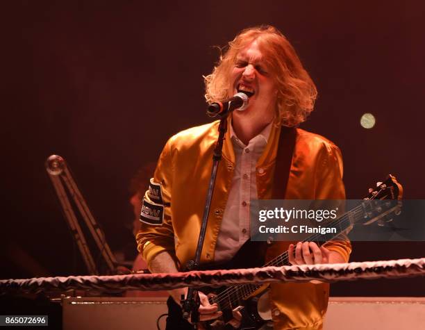 Richard Reed Parry of Arcade Fire performs during the ÔInfinite ContentÕ tour at ORACLE Arena on October 21, 2017 in Oakland, California.