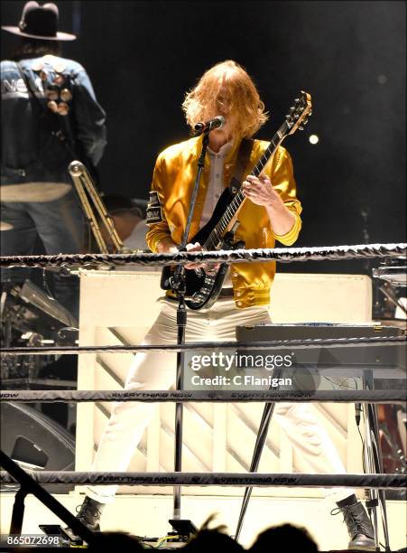 Richard Reed Parry of Arcade Fire performs during the ÔInfinite ContentÕ tour at ORACLE Arena on October 21, 2017 in Oakland, California.