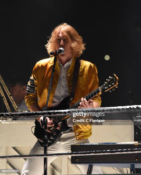 Richard Reed Parry of Arcade Fire performs during the ÔInfinite ContentÕ tour at ORACLE Arena on October 21, 2017 in Oakland, California.