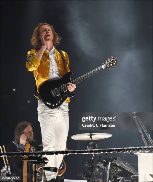 Richard Reed Parry of Arcade Fire performs during the ÔInfinite ContentÕ tour at ORACLE Arena on October 21, 2017 in Oakland, California.
