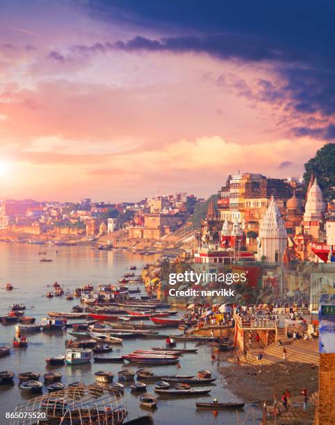 holy town varanasi and the river ganges - varanasi panorama stock pictures, royalty-free photos & images