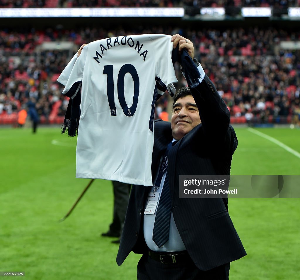 Diego Maradona legend of football during the Premier League match