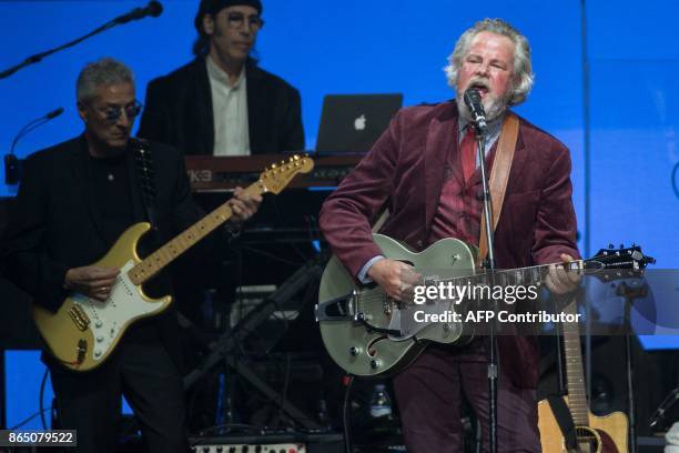 Robert Earl Keen performs during the Deep from the Heart: The One America Appeal Hurricane Relief concert at Reed Arena in College Station, Texas, on...