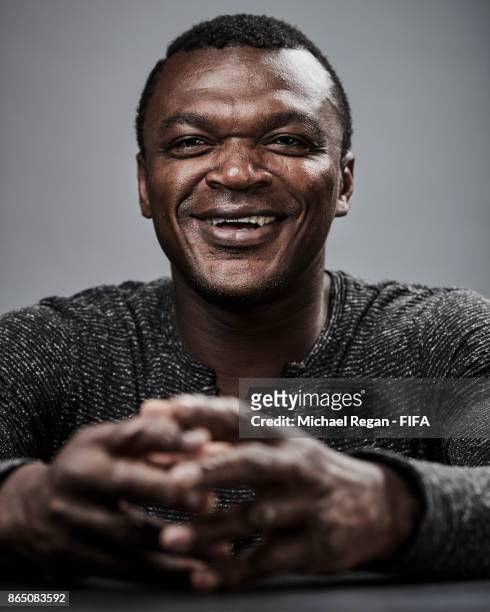 Legend, Marcel Desailly poses prior to The Best FIFA Football Awards at The May Fair Hotel on October 22, 2017 in London, England.