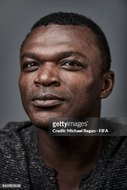 Legend, Marcel Desailly poses prior to The Best FIFA Football Awards at The May Fair Hotel on October 22, 2017 in London, England.