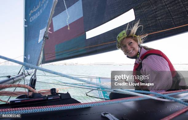 San Diego, California, USA. New Zealand model, actress Rachel Hunter onboard the 'Oman Air' race team Yacht, skippered by Phill Robertson with team...