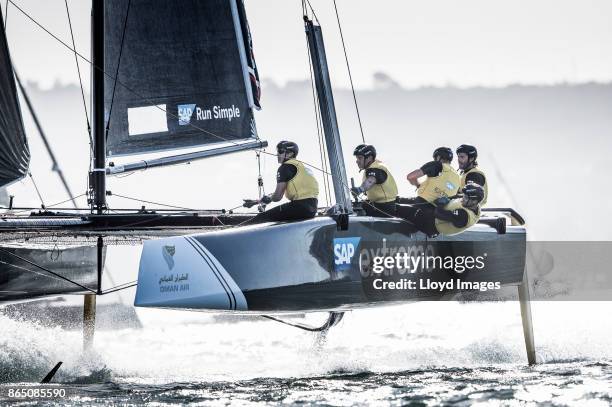 Extreme Sailing Team' shown here in action close to the shore. Skippered by Rasmus K¿stner and helmed by Adam Minoprio . With team mates Pierluigi de...