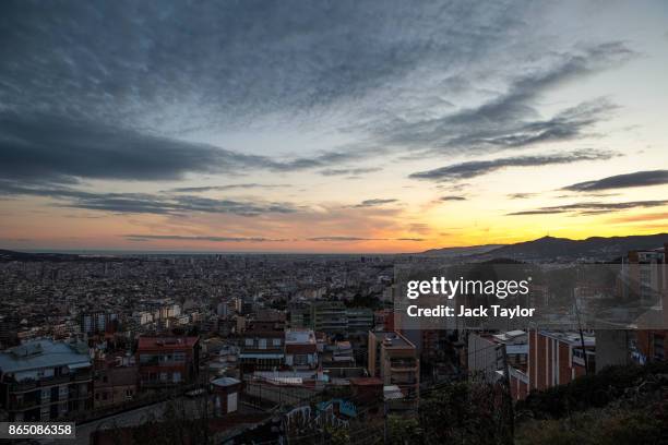 The sun sets over the city on October 22, 2017 in Barcelona, Spain. The Spanish government is to take steps to suspend Catalonia's autonomy by...