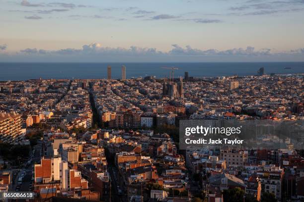 The sun sets over the city on October 22, 2017 in Barcelona, Spain. The Spanish government is to take steps to suspend Catalonia's autonomy by...