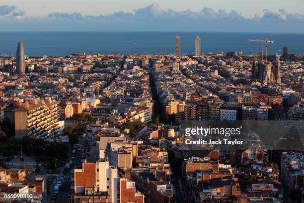 The sun sets over the city on October 22, 2017 in Barcelona, Spain. The Spanish government is to take steps to suspend Catalonia's autonomy by...