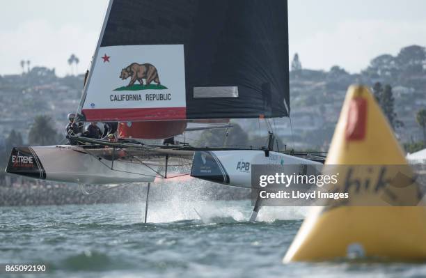 Team Extreme San Diego' in action during day2 of racing close to the city at the Extreme Sailing Series on October 20, 2017 in San Diego, California.