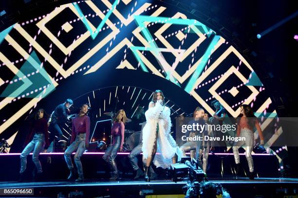 Dua Lipa performs on stage at the BBC Radio 1 Teen Awards 2017 at Wembley Arena on October 22, 2017 in London, England.