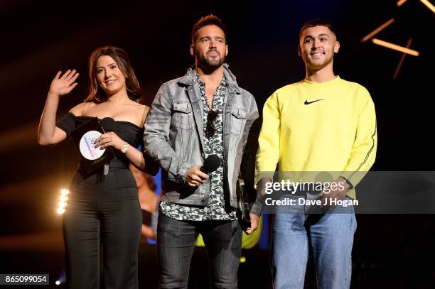 Jasmine Armfield, Spencer Matthews and Shaheen Jafargholi speak on stage at the BBC Radio 1 Teen Awards 2017 at Wembley Arena on October 22, 2017 in...