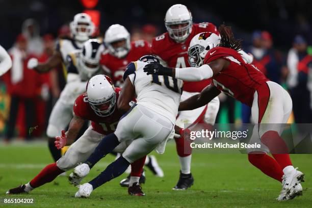 Wide Receiver Pharoh Cooper of Los Angeles Rams is tackled during the NFL game between Arizona Cardinals and Los Angeles Rams at Twickenham Stadium...