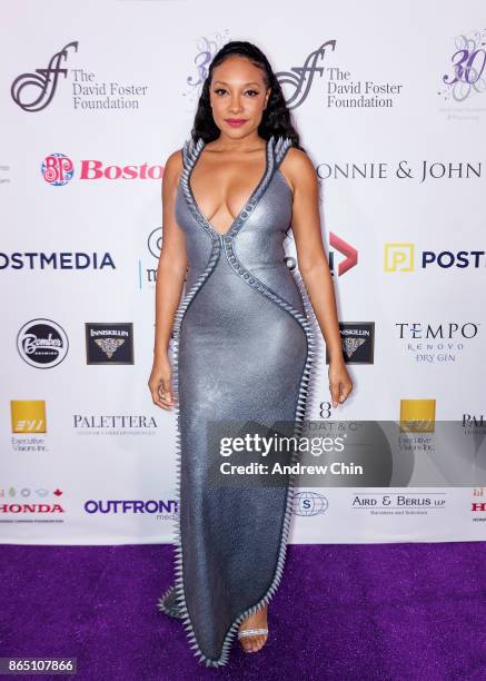 Singer Shelea Frazier arrives for the David Foster Foundation Gala at Rogers Arena on October 21, 2017 in Vancouver, Canada.