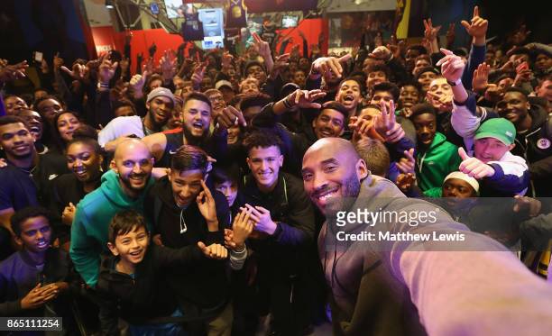 Kobe Bryant pictured at Nike Town London as part of his European Black Mamba Tour with Nike on October 22, 2017 in London, England.