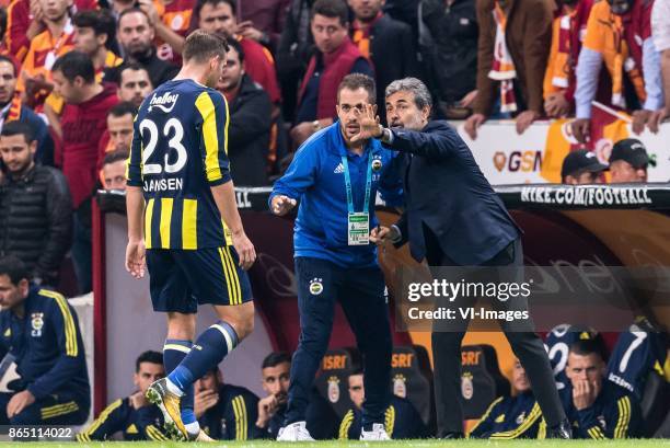 Coach Aykut Kocaman of Fenerbahce SK give instructions to Vincent Janssen of Fenerbahce SK during the Turkish Spor Toto Super Lig football match...