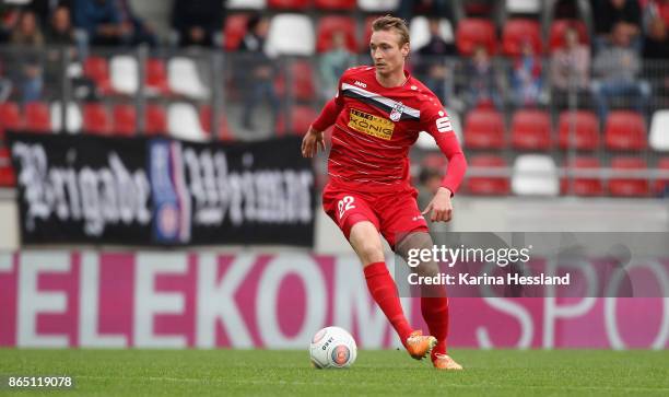 Christoph Menz of Erfurt during the 3.Liga match between FC Rot-Weiss Erfurt and Hallescher FC at Arena Erfurt on October 21, 2017 in Erfurt, Germany.