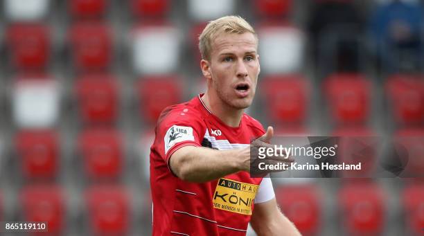 Jens Moeckel of Erfurt reacts during the 3.Liga match between FC Rot-Weiss Erfurt and Hallescher FC at Arena Erfurt on October 21, 2017 in Erfurt,...