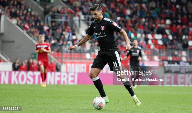 Hilal El-Helwe of Halle during the 3.Liga match between FC Rot-Weiss Erfurt and Hallescher FC at Arena Erfurt on October 21, 2017 in Erfurt, Germany.