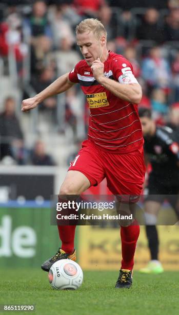 Jens Moeckel of Erfurt during the 3.Liga match between FC Rot-Weiss Erfurt and Hallescher FC at Arena Erfurt on October 21, 2017 in Erfurt, Germany.