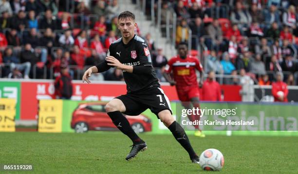 Martin Roeser of Halle during the 3.Liga match between FC Rot-Weiss Erfurt and Hallescher FC at Arena Erfurt on October 21, 2017 in Erfurt, Germany.