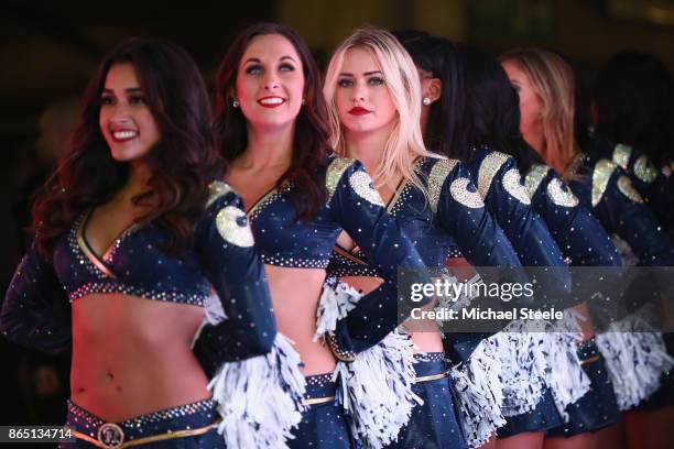The Los Angeles Rams Cheerleaders during the NFL game between Arizona Cardinals and Los Angeles Rams at Twickenham Stadium on October 22, 2017 in...