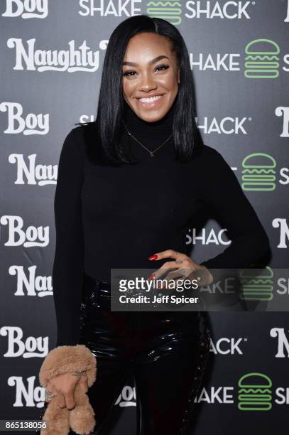 Singer Karis Anderson from Stooshe during the launch of 'Shack Sounds' at Shake Shack Leicester Square on October 22, 2017 in London, England.