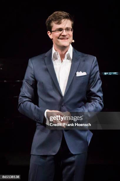 German singer and comedian Bodo Wartke performs live on stage during a concert at the Admiralspalast on October 22, 2017 in Berlin, Germany.