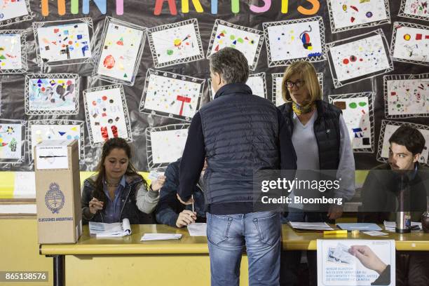 Mauricio Macri, Argentina's president, registers to vote at a polling station in Buenos Aires, Argentina, on Sunday, Oct. 22, 2017. Argentines will...