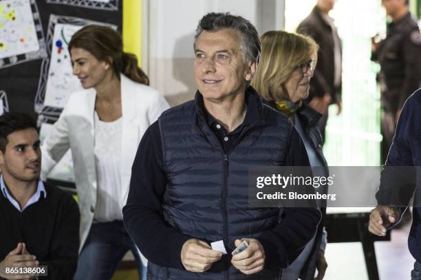 Mauricio Macri, Argentina's president, smiles after casting a ballot at a polling station in Buenos Aires, Argentina, on Sunday, Oct. 22, 2017....