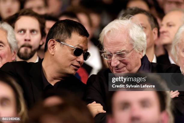 Wong Kar-wai and Betrand Tavernier attend the closing ceremony of 9th Film Festival Lumiere on October 22, 2017 in Lyon, France.