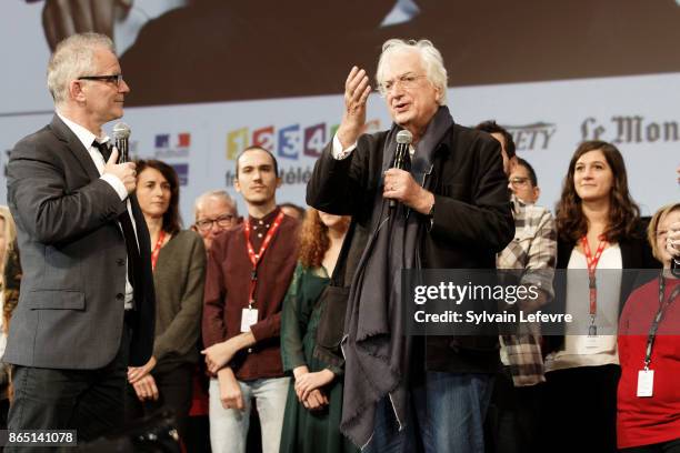 Thierry Fremaux and Bertrand Tavernier attend the closing ceremony of 9th Film Festival Lumiere on October 22, 2017 in Lyon, France.