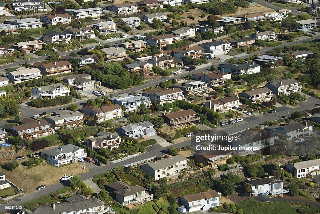 Aerial view of residential neighborhood, Tacoma, Washington