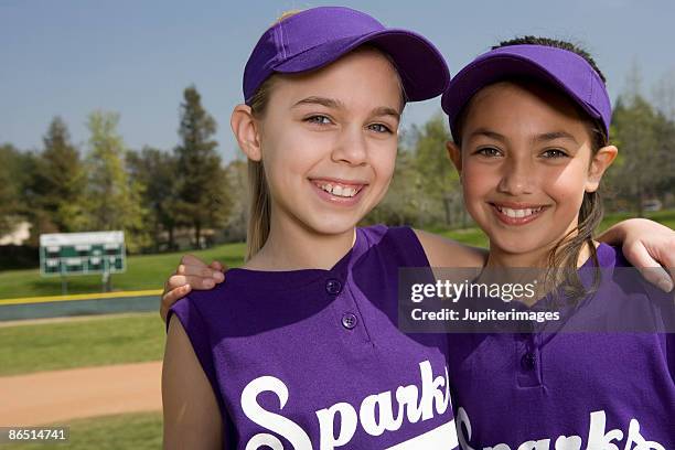 portrait of little league players - kids baseball field stock pictures, royalty-free photos & images
