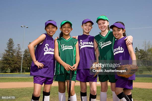 portrait of little league teams - softball sport stock pictures, royalty-free photos & images
