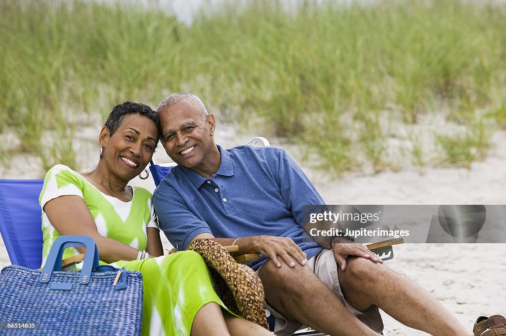 Couple posing on beach