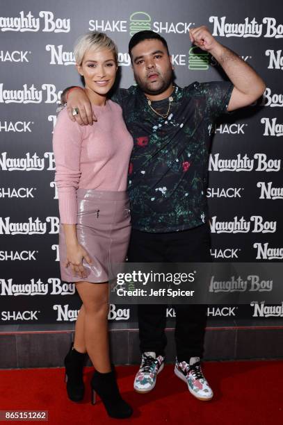 Frankie Bridge and Naughty Boy during the launch of 'Shack Sounds' at Shake Shack Leicester Square on October 22, 2017 in London, England.