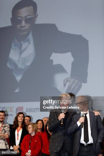 Christopher Doyle and Thierry Fremaux the closing ceremony of 9th Film Festival Lumiere on October 22, 2017 in Lyon, France.