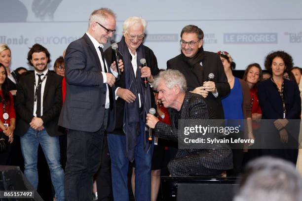 Christopher Doyle , Bertand Tavernier and Thierry Fremaux attend the closing ceremony of 9th Film Festival Lumiere on October 22, 2017 in Lyon,...