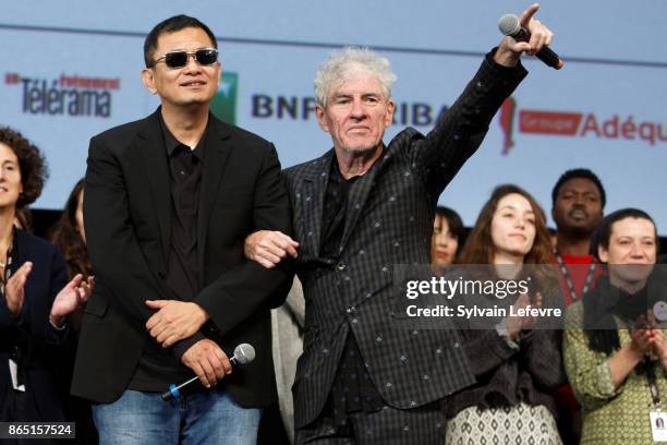 Wong Kar-wai and Christopher Doyle attend the closing ceremony of 9th Film Festival Lumiere on October 22, 2017 in Lyon, France.