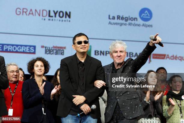 Wong Kar-wai and Christopher Doyle attend the closing ceremony of 9th Film Festival Lumiere on October 22, 2017 in Lyon, France.