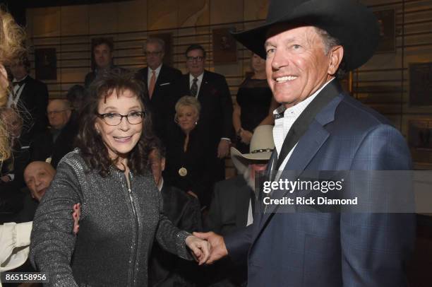 Singer-songwriters Loretta Lynn and George Strait attend the Medallion Ceremony to celebrate 2017 hall of fame inductees Alan Jackson, Jerry Reed And...